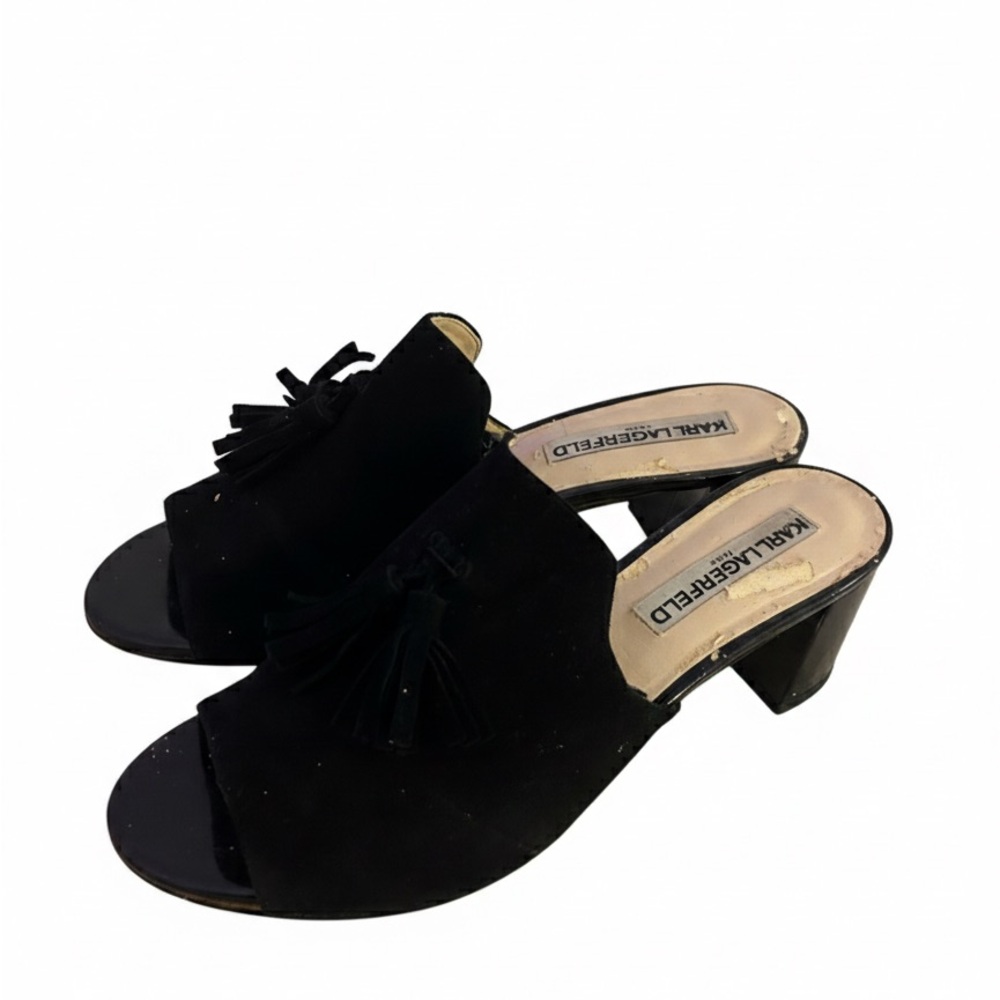Karl Lagerfeld Black Suede Heeled Mules